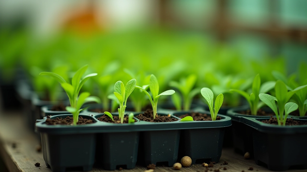 Organized seedling trays showing vegetable seedlings ready for transplanting